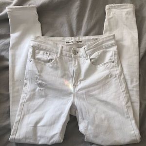 Stradivarius White Distressed Skinny Jeans